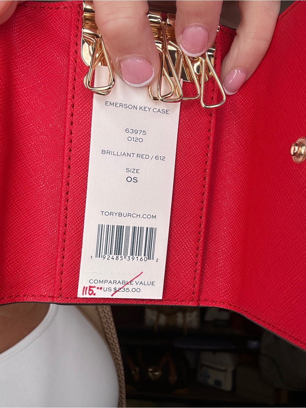 NWT Tory Burch Emerson Key Case Brilliant Red Saffiano Leather Gold Hardware - Picture 11 of 11